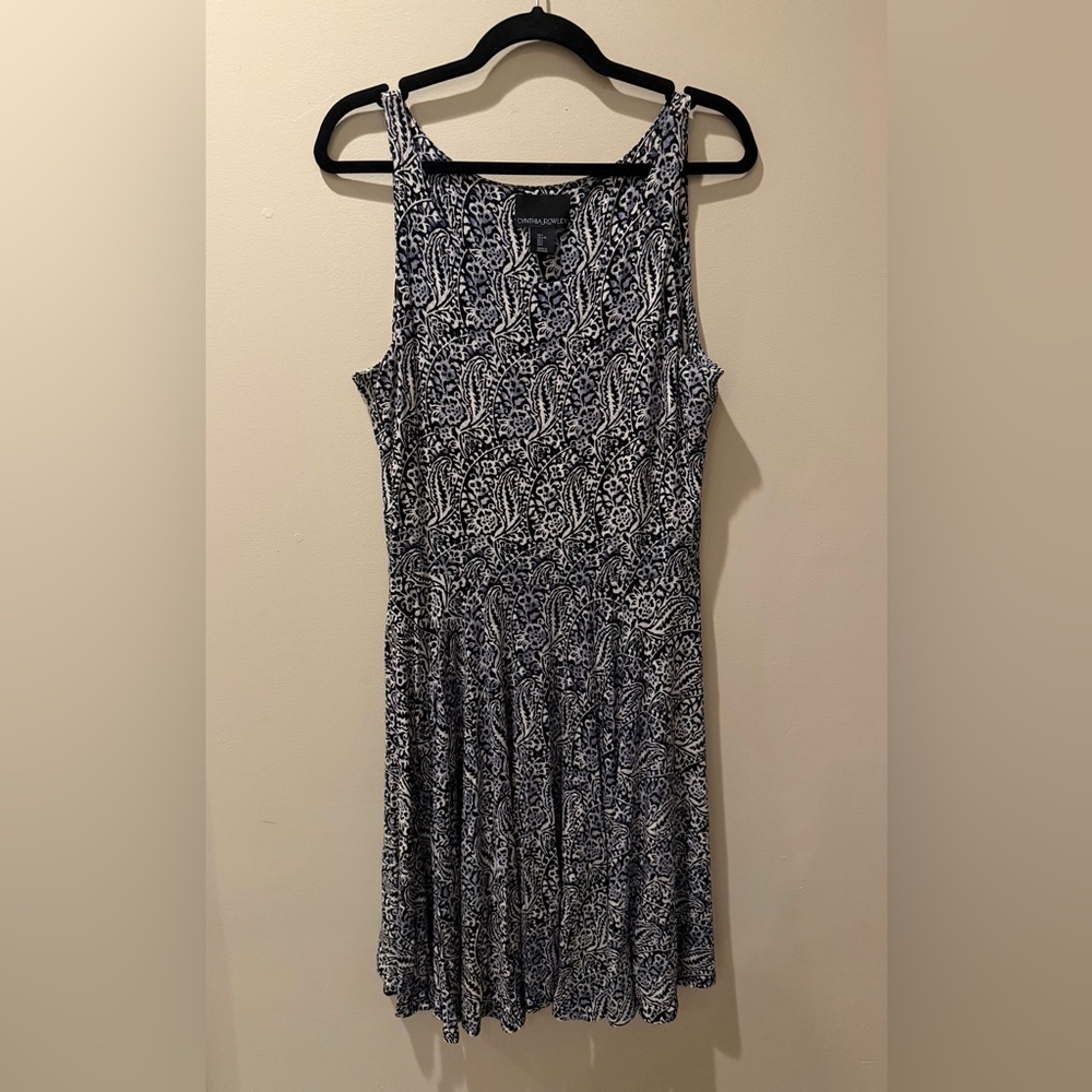 Cynthia Rowley Black, Blue and White Patterned Midi Dress